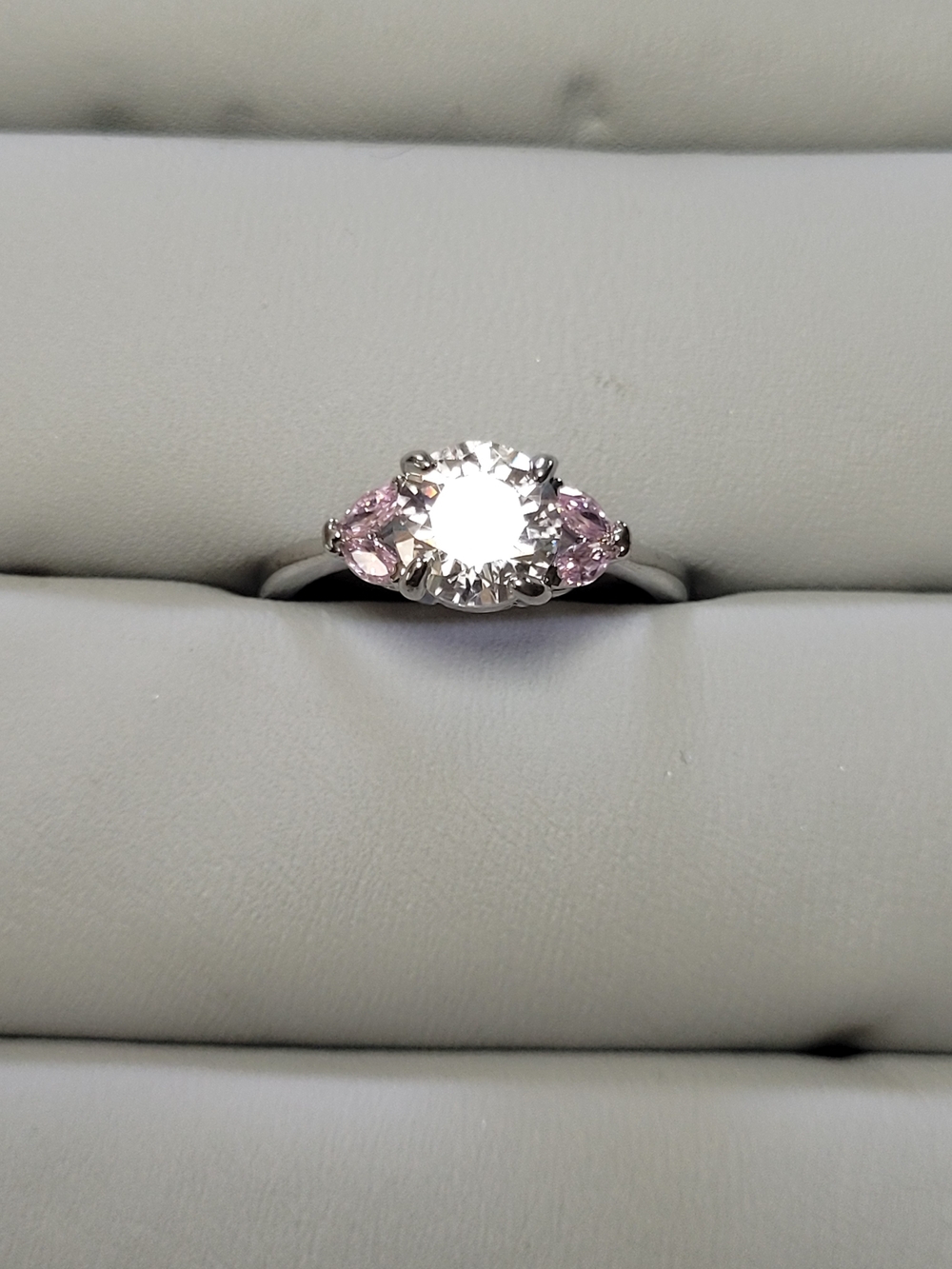 Pink Accent Silver Plating Moissanite Center Stone Ring Size 9